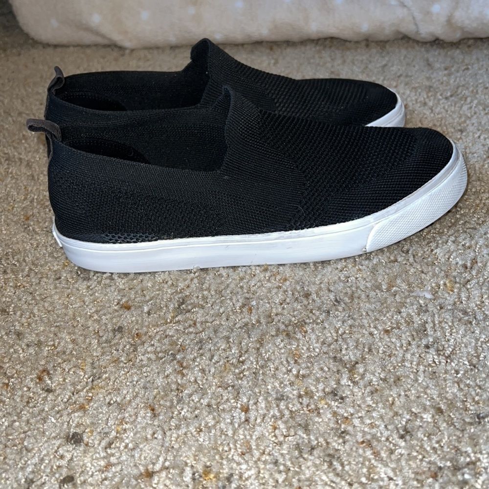 Old Navy - boys jet black and white slip on sneakers